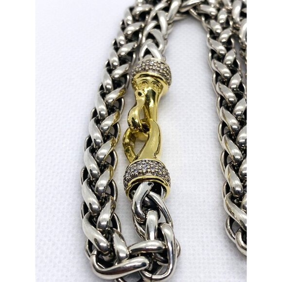 David Yurman Sterling Silver 925 18K 750 Diamond Wheat Necklace 98 Grams! - Picture 10 of 11